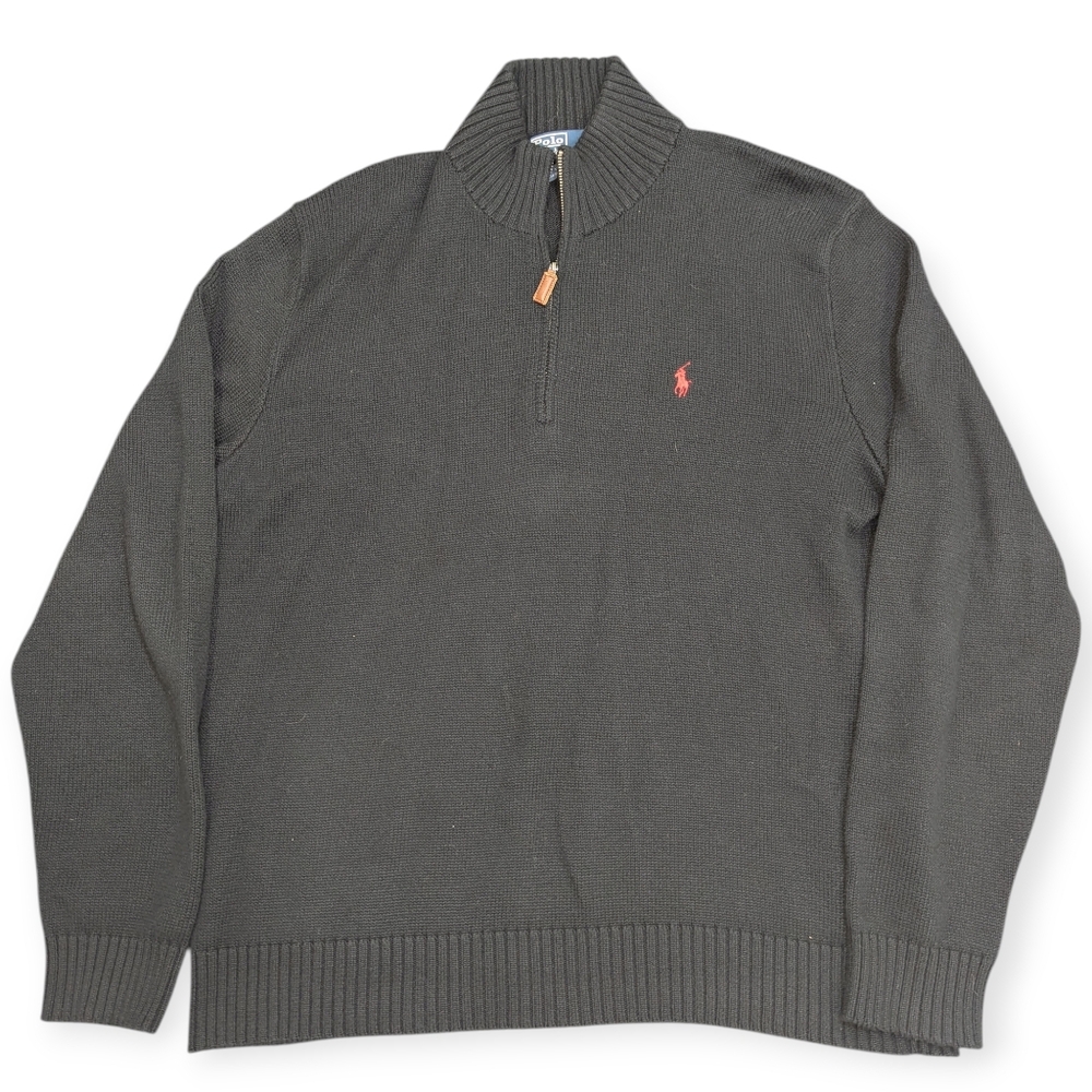Polo Ralph Lauren Men's Black Quarter Zip Sweater Preppy Style Office Attire XL